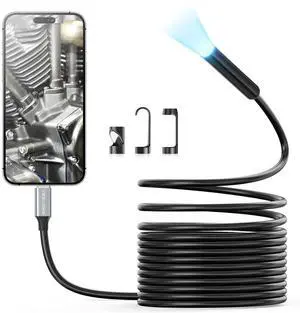 Borescope Camera with Light, Teslong USB C Snake Endoscope Inspection Camera with 8 LEDs, Flexible Waterproof Drain Fiber Optic Scope Cam Compatible with iPhone 15, Android Phone (10FT)