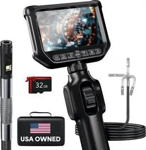Two-Way Articulating Borescope 360°, Dual Lens Inspection Camera with Light, 6mm Lens Snake Camera for Mechanic Inspections, and Plumbing, .24in Borescope Automotive, Industrial Endoscope, 5ft