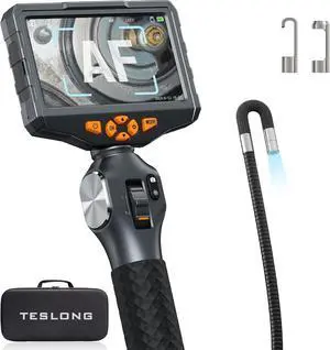 Teslong Articulating Borescope, Autofocus 5-inch IPS Industrial Endoscope Inspection Camera with Two-Way Articulation Auto Focus Probe, Fiber Optic Scope for Automotive Mechanics (0.33inch-5FT)