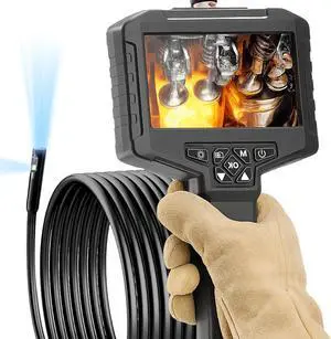 [Dual-Lens] Inspection Endoscope, Industrial Borescope Camera with Light, IP67 Waterproof Drain Pipe Scope Camera, 16.5ft Semi-Rigid Cord Borescope with Light, 1080 HD Screen(32GB Capacity)