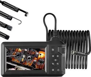 Industrial Endoscope - Handheld Snake Camera with 16.4ft/5m Flexible Cable, 1080P HD IP67 Waterproof 8mm Probe, 4.3" IPS Screen, 8 LED Lights for Home Wall Pipe Automotive