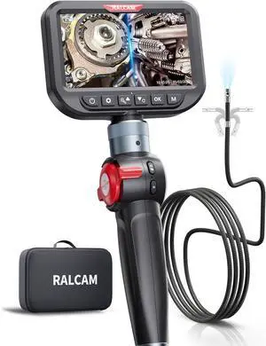 Ralcam Dual Lens Articulating Borescope, 6.5mm Slim Probe, 5" Endoscope Camera with Light, 5FT Semi-Rigid Cable, Two-Way Articulated Inspection Camera for Automotive Wall Pipe