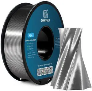 Geeetech Silk PLA Filament 1.75mm for 3D Printer, Metal-Like Shiny Consumable 1kg (2.2lbs) 1 Spool, Dimensional Accuracy +/- 0.02 mm,Metallic Silver