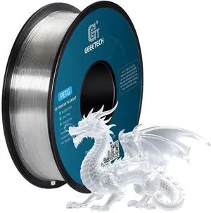Geeetech Transparent PETG Filament 1.75mm, 1 KG (2.2lbs) Neatly Wound Spool 3D Printer Filament, High-Toughness, ±0.02mm Accuracy, Non-Clogging & Non-Stringing, Fits Most FDM Printers, Clear
