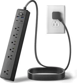 Power Strip, SUPERDANNY 5-Outlet Surge Protector, 3 USB Ports, 4.5 Ft Extension Cord, 900 Joules, Mountable, Overload Switch, Protected Indicator Light, Multiple Protections for Home Office, Black