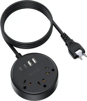 NTONPOWER 2 Prong Power Strip, 1875W 2 Prong to 3 Prong Outlet Adapter, 2 Prong Extension Cord 5 ft, Rotating Plug, Wall Mount, 3 Outlet 2 USB A+2 USB C, Two Power Strip for Travel, Older House, Dorm