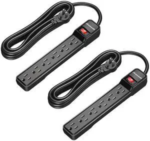 DEWENWILS 2-Pack Power Strip Surge Protector,15 Ft Extra Long Extension Cord, Low Profile Flat Plug,15 Amp Circuit Breaker, 500 Joules, Wall Mount, Black, UL Listed