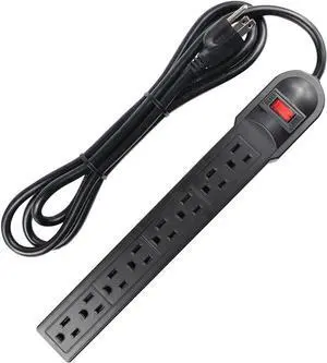 8 Port Power Strip Surge Protector, 6 Feet Cord with Lit Switch, for Home Office School Shop Garage, Wall Mountable,750J 15A 125V 1875W, 14AWG, UL Listed, Black