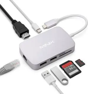 MINIX USB C Adapter, 7 in 1 USB C Hub with 4K 60Hz HDMI,Gigabit Ethernet, 2 USB 3.0, 100W PD Charging, SD/TF Card Reader, Compatible with MacBook Pro/Air, iPad Air/Pro, iMac, Laptop, PC, Grey MINIX USB C Adapter, 7 in 1 USB C Hub with 4K 60Hz HDMI,Gigabit Ethernet, 2 USB 3.0, 100W PD Charging, SD/TF Card Reader, Compatible with MacBook Pro/Air, iPad Air/Pro, iMac, Laptop, PC, Grey