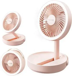 Gaiatop Foldable Small Desk Fan, 6000mAh Battery Powered Portable Fan with LED Night Light, USB Rechargeable, Bedroom Office Dorm Travel Camping Essentials, Summer Gifts for Women Girls Mom, Pink