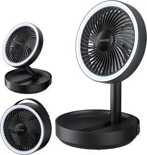 Gaiatop Foldable Small Desk Fan, 6000mAh Battery Powered Portable Fan with LED Night Light, USB Rechargeable, Bedroom Office Dorm Travel Camping Essentials, Summer Gifts for Women Men Teens, Black