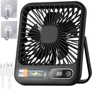4000mAh USB Desk Fan, Ultra-thin Silent Travel Fan 180°Tilt Folding 6 Speeds 6 Hours Timer LED Display, Rechargeable Protable Personal Fan for College Dorms Cruise Cabins Camping Cooling
