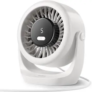 Diveblues USB Desk Turbo Fan, Ultra-Quiet Mini Desk Fan, Powerful Wind, LED Display, 5 Speed, 360° Rotating Small Portable Fan for Home, Office and Outdoor Cool Tech Gadgets - TurboBreeze