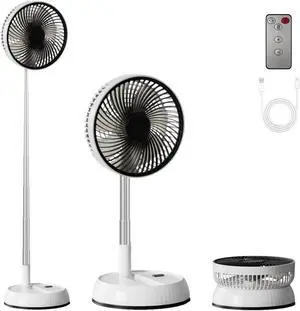8" Foldable Travel Fan with Remote Control - Portable Standing Fan for Home, Office & Camping | 3-Speed 7200mAh Rechargeable Battery, Auto Oscillation, Ultra Quiet Desk/Pedestal Fan