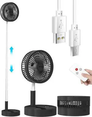AICase Stand Fan,Folding Portable Telescopic Floor/USB Desk Fan with 7200mAh Rechargeable Battery,4 Speeds Super Quiet Adjustable Height and Head Great for Office Home Outdoor Camping-Black