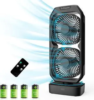 DR.PREPARE 120° Oscillating Quiet Tower Fan with Remote, Small Battery Powered Desk Fan for Bedroom, 250° Tilt, 3 Speeds, 8H Timer, Portable Rechargeable Table Fan for Office Outdoor, Wider Airflow