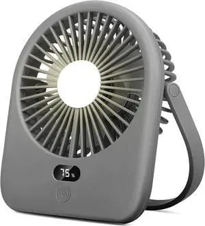 Nezylaf Portable Desk Fan with LED Light, Rechargeable 2000mAh Battery Operated Personal Fan, 180° Tilt Adjustable Small Silent Table Travel Fan, 5 Speeds Desktop Fan for Bedroom, Outdoor
