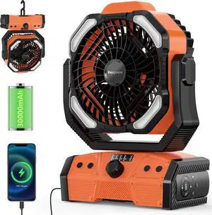 Easywave Camping Fan with LED Lantern: 30000mAh Rechargeable Battery Powered Outdoor Tent, Oscillating Fan with 360° Hanging Hook, Personal USB Desk Fan for Camping, Power Outage, Hurricane, Jobsite