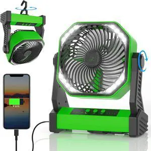 Portable Rechargeable Fan with LED Light, 20000mAh Battery Powered Camp Fan with Hook, 270° Pivot, 4 Speeds, USB Table Fan for Camping, Fishing, PowerOutage, Barbecue, Jobsite