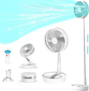 Portable Foldable Oscillating Fan with Remote Control, 7200mAh Rechargeable USB Standing Fan, 8'' Quiet Table Fan with 3 Speeds, Timing Function, Suitable for Home Office Camp Travel