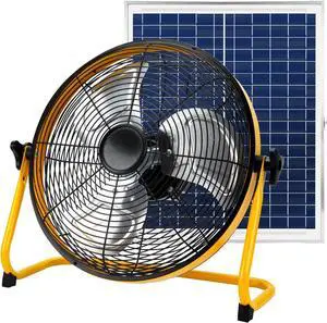 16 Inch Portable Rechargeable Solar Floor/Table Fan, Air Circulation Fan Powered by Solar Panel and AC Charger Dual Input for Indoor Household, Office, Camping, Picnic Outdoors