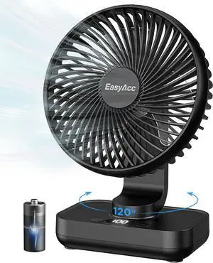 EasyAcc Small Oscillating Fan - 4000mAh, 5-23 Working Time, Rechargeable Desktop Air Circulate Fan with 4 Speed for Home Office