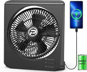 Portable Camping Fan Rechargeable, 20000mAh Battery Operated Fan 55 Hrs Max Cooling, 210° Pivot, Cordless Table Fan with 4 speeds & 8HRS Timer for Travel Emergency Power Outage Home Office