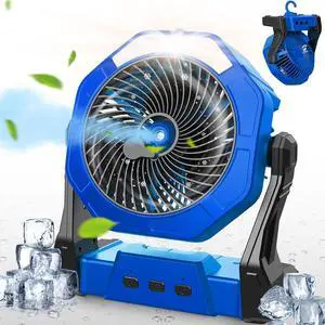 Ausic Portable Misting Fans for Outside, Outdoor Cooling Fan for Patios, 8 Inch Camping Battery Operated Rechargeable Fans, Spray Fan with Light & Hook for Beach, Tents, Travel