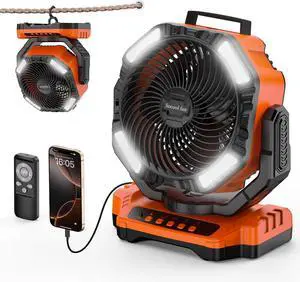 Socool 40000mAh Camping Fan Rechargeable, Battery Operated Portable Outdoor Fan Remote, 136Hrs & 4-Speed Cordless Oscillating, Table Fan with Light & Timer for Tent RV Jobsite Hurricane Power Outage