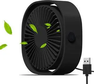 Simpeak Small USB Fan Small Quiet Portable USB Powered ONLY (No Battery), Cooling 3 Speed Setting 360° Adjustable Swivel Desktop Personal Fan for Home Office Bedroom Outdoor Travel Summer (Black)