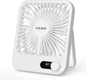 Desk Fan Battery Operated, USB Rechargeable Fan, 2400mAh 180° Quiet Personal Fan With Power Display, 100 Speeds Adjustable Table Fan for Desktop, Home, Travel(White)