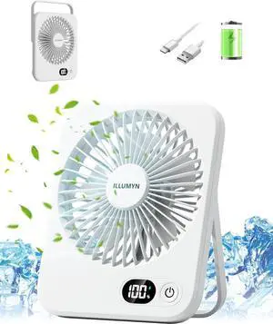 Desk Fan Rechargeable, Portable Battery Desk Fan for Office Bedroom Bedside, Ultra Silent Table Fan with Strong Airflow, Tilt Folding Fan for Travel, 5-Speed with 1800mAh Battery & LCD Display