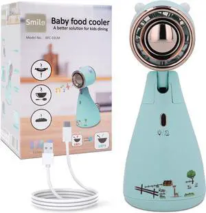 Smile Handheld Fan for Cooling Baby Food - Low Noise Mini for Toddlers and Kids, 3 Adjustable Speeds, Voice Prompts, Soothing Music, LED Rechargeable With USB C, 6-24h Playtime
