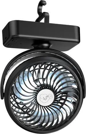 Portable Camping Fan, Small Tent Fan with Hanging Hook, 40 Working Hours Rechargeable USB Battery Fan with LED Lights for Desk, Bedroom, Travel & Emergency Kit