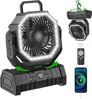 Rechargeable Camping Fan with LED Lantern, 20000mAh Auto-Oscillating Battery Operated Desk Fan with Remote&Hook, 8 Portable Fan for Picnic Fishing RV Jobsite Workshop Power Outages Hurricane(Black)