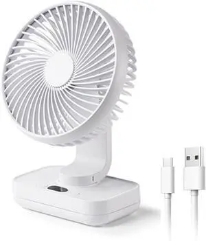 Oscillating Small Desk Fan, with USB Rechargeable Battery, Ultra Quiet, 4 Speeds, 13-Hour Runtime, Wall-Mount Option, Quiet Fan, Home, Bedroom and Office, White