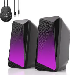 SOULION 2.0 Computer Speakers, USB Powered & 3.5 mm AUX Bluetooth Speakers for Desktop Monitor, LED Flame Lights & Easy-Control Pod, Gaming Speakers for Laptop Tablet Phone - Black