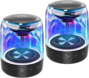 MEGATEK Portable Bluetooth Speakers (2-Pack)  True Wireless Stereo (TWS) Pair, Vibrant LED Lights, 360° HD Sound, 12-Hour Playtime, IPX5 Waterproof  Perfect for Home, Parties, Outdoors, and Travel