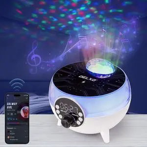 Delxo Bluetooth Speaker with Star Projector Lights for Bedroom, LED Night Light Aurora Projector Radio Speaker,Wireless Phone Charger with Alarm Clock,White Noise,Room Decor,Gifts for Kids, Adults