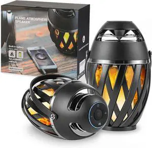 2 Pack Outdoor Bluetooth Speakers Waterproof Wireless, Birthday Gifts for Men Dad, LED Flame Ambient Light, Camping Patio Accessories, Unique Gifts for Him Husband Boyfriend Dad Gifts