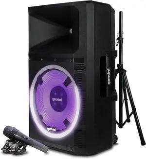 Gemini 15 2200W Bluetooth PA Speaker System  DJ Loudspeaker with Stand, Wired Mic, LED Lights, TWS Stereo Pairing, 3-Channel Mixer, EQ Control  AC Powered (GSP-L2200PK)