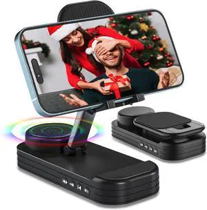 Tech Gift for Men Foldable Phone Holder Stand with Wireless Bluetooth Speaker Cool Gadgets for Him Birthday Presents for Boyfriend Women Mother Father Subwoofer for Indoor Outdoor