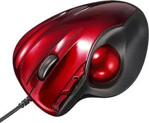 SANWA Wired Ergonomic Trackball Mouse, Programmable Roller Ball Mice, Tilt Scroll, 400/800/1200/1600 DPI, Computer trackball & Finger Rest, Compatible with Mac, Windows, Laptop, Chrome OS, Red