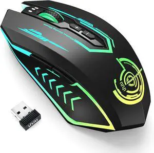 UHURU Wireless Gaming Mouse Up to 12000 DPI, Rechargeable USB-C Wireless Mouse with 7 Buttons 7 Dynamic LED Color Ergonomic Programmable MMO RPG for PC Laptop, Compatible with Windows Mac