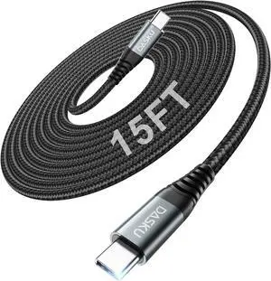 Dasku Extra Long USB C to USB C Cable 100W [15ft/2 Pack] Charger Cable Fast Charging Compatible with iPhone 16/16 Plus/16 Pro Max, iPhone 15 Series, Galaxy S24/S23/S22, Car Play, MacBook, iPad