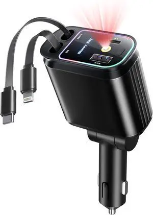 Starlight Retractable Car Charger with Retractable Cables, Starlight in Car Roof 4 in 1 Super Fast Car Phone Charger, 2 USB Ports Starry Sky Adapter, Compatible with iPhone 15 14 13