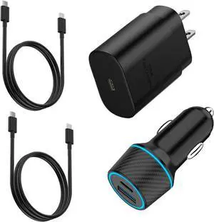 25W Super Fast Charger Type C Wall/Car Charger Combo Kit for Samsung Galaxy S25 S24 S23 S22 S21 Ultra Plus A53 A52 A14 A15 A25 A42 A32 Xcover 7 6 iPhone 1615 Pro Max Pixel 8 7 6a Moto LG USB C Cable
