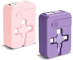 2Pack 3 in 1 Retractable Multi Charging Cable (3.28FT) with USB C/Micro USB/IP and Phone Stand, Compatible with iPhone 16/15/14/SE/13/12/11/XR/XS/X/8/7/6/5, Android/Tablet (Purple&Pink)