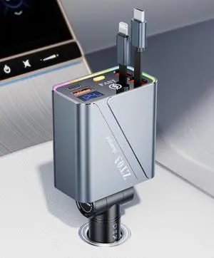 Retractable Car Charger 4 in 1 Car Accessories 66W Fast Car Phone Charger with 35.5in Cords and RGB Light for iPhone 16/15/14/13/12/11,MacBook,Samsung,Tablets,Android Multiple Devices