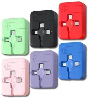 6 Pcs 3 in 1 Retractable Multi Chargers Cable(3.28FT) with USB C/Micro USB/IP and Phone Stand, Festivals and Birthday Gift for Your Family and Friends, Compatible with iPhone/Android/Tablet